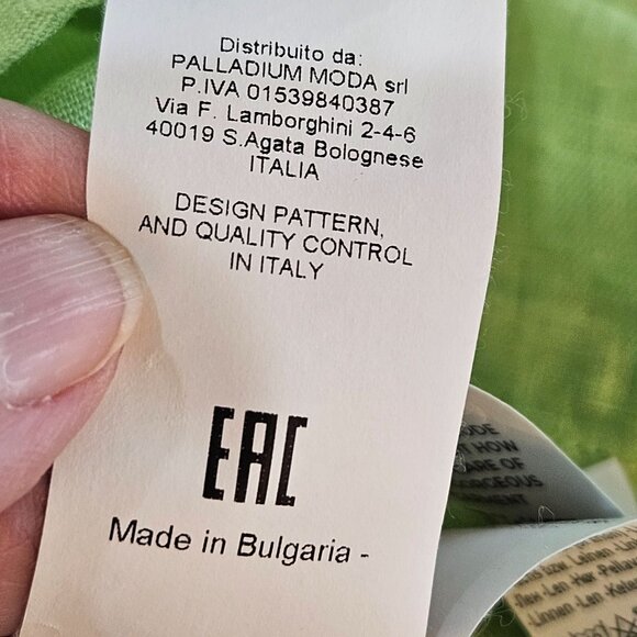 120% Lino Shirt Dress Lime Green Midi Linen Size XL or Italy 48 Belted Boho - Picture 13 of 15